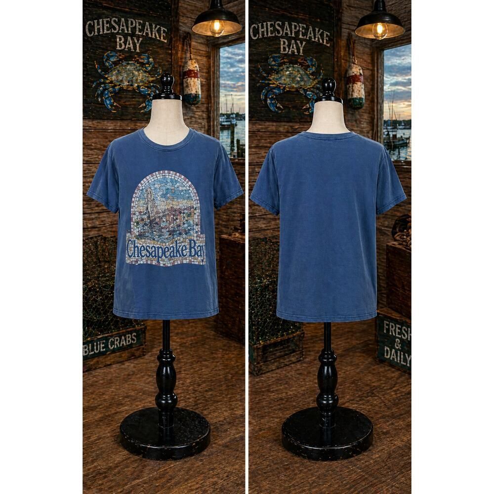 Vintage Chesapeake Bay Mosaic Graphic Tee USA Made Screen Stars M